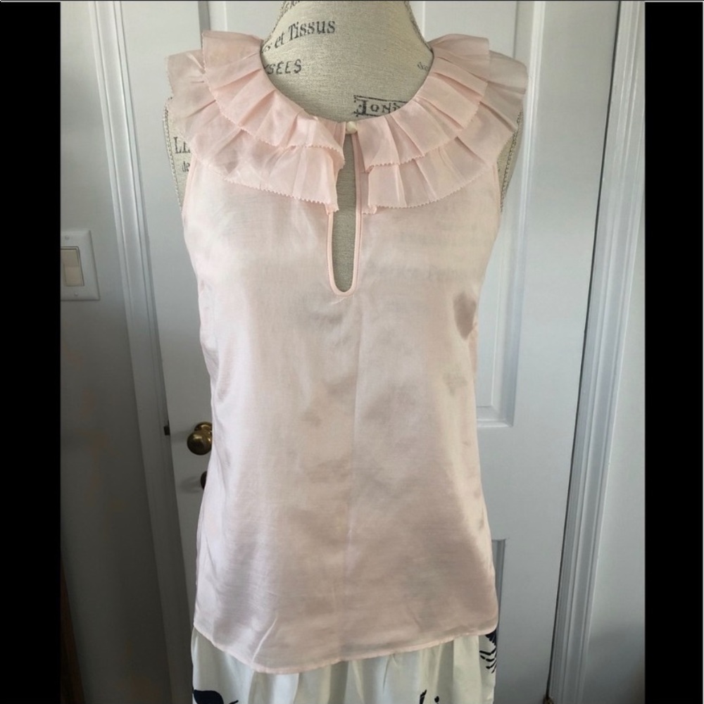 J Crew Kya Light Pink Ruffle Sleeveless Silk/Cotton Blouse 4